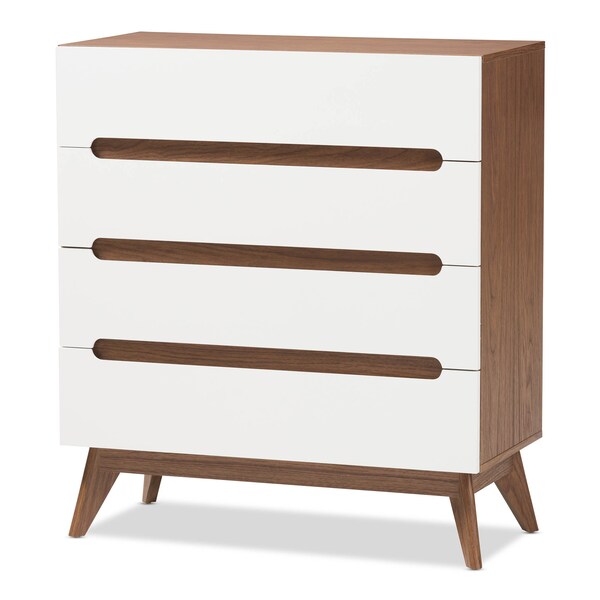 Baxton Studio Calypso Mid-Century White and Walnut Wood 4-Drawer Storage Chest 137-7500 - main